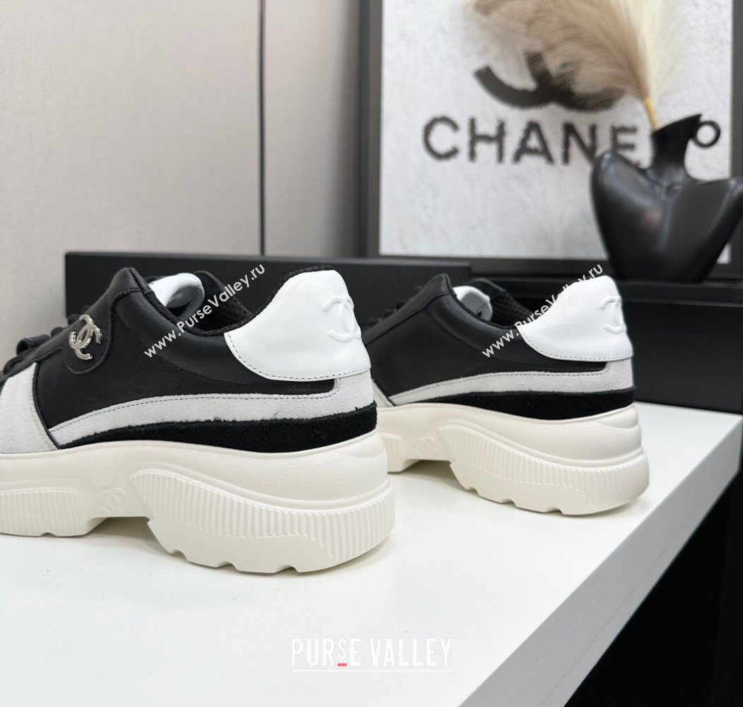 Chanel Calfskin Leather and Suede Platform Sneakers Black/White 19 2025 CH110102 (MD-251101019)