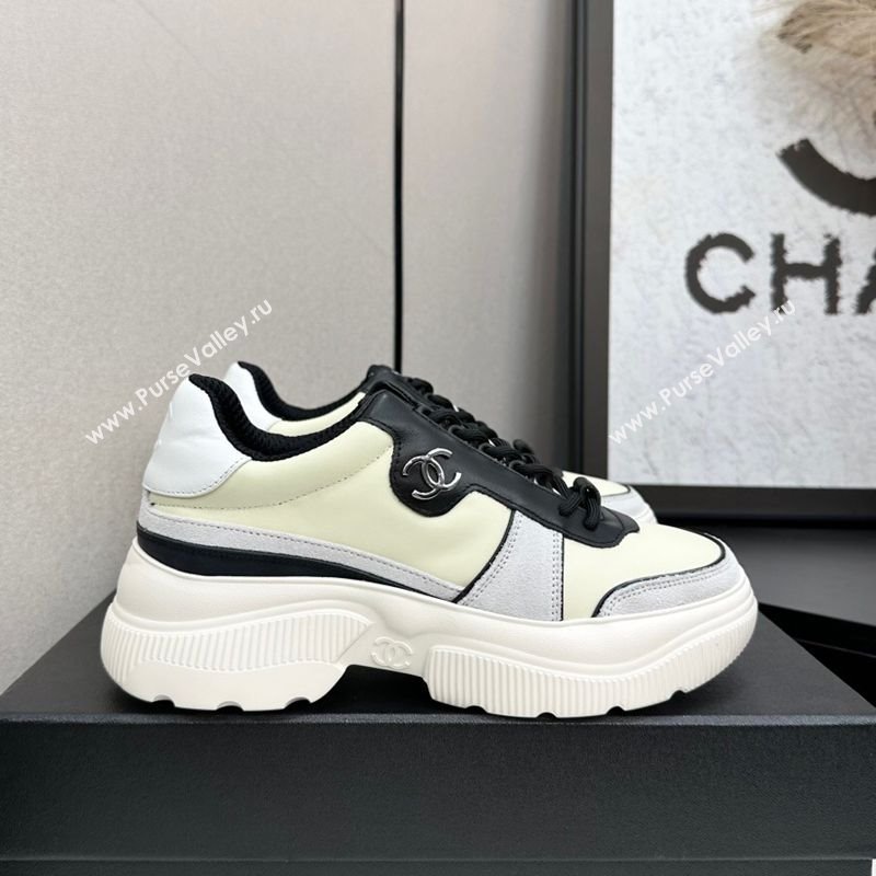 Chanel Calfskin Leather and Suede Platform Sneakers Yellow 20 2025 CH110102 (MD-251101020)