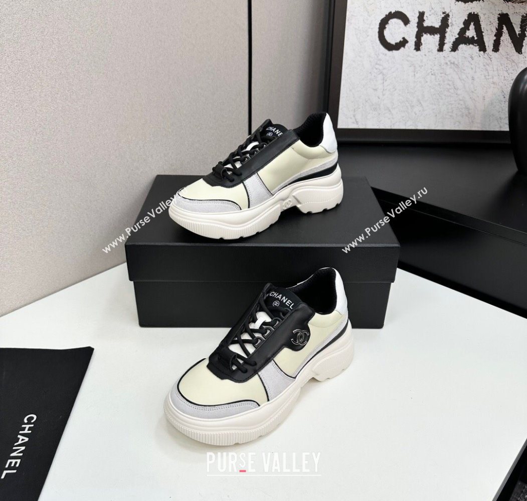 Chanel Calfskin Leather and Suede Platform Sneakers Yellow 20 2025 CH110102 (MD-251101020)