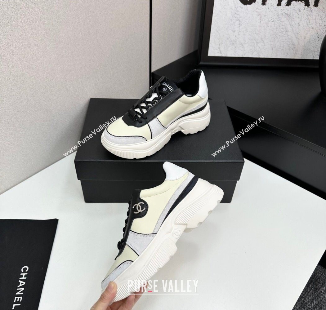 Chanel Calfskin Leather and Suede Platform Sneakers Yellow 20 2025 CH110102 (MD-251101020)
