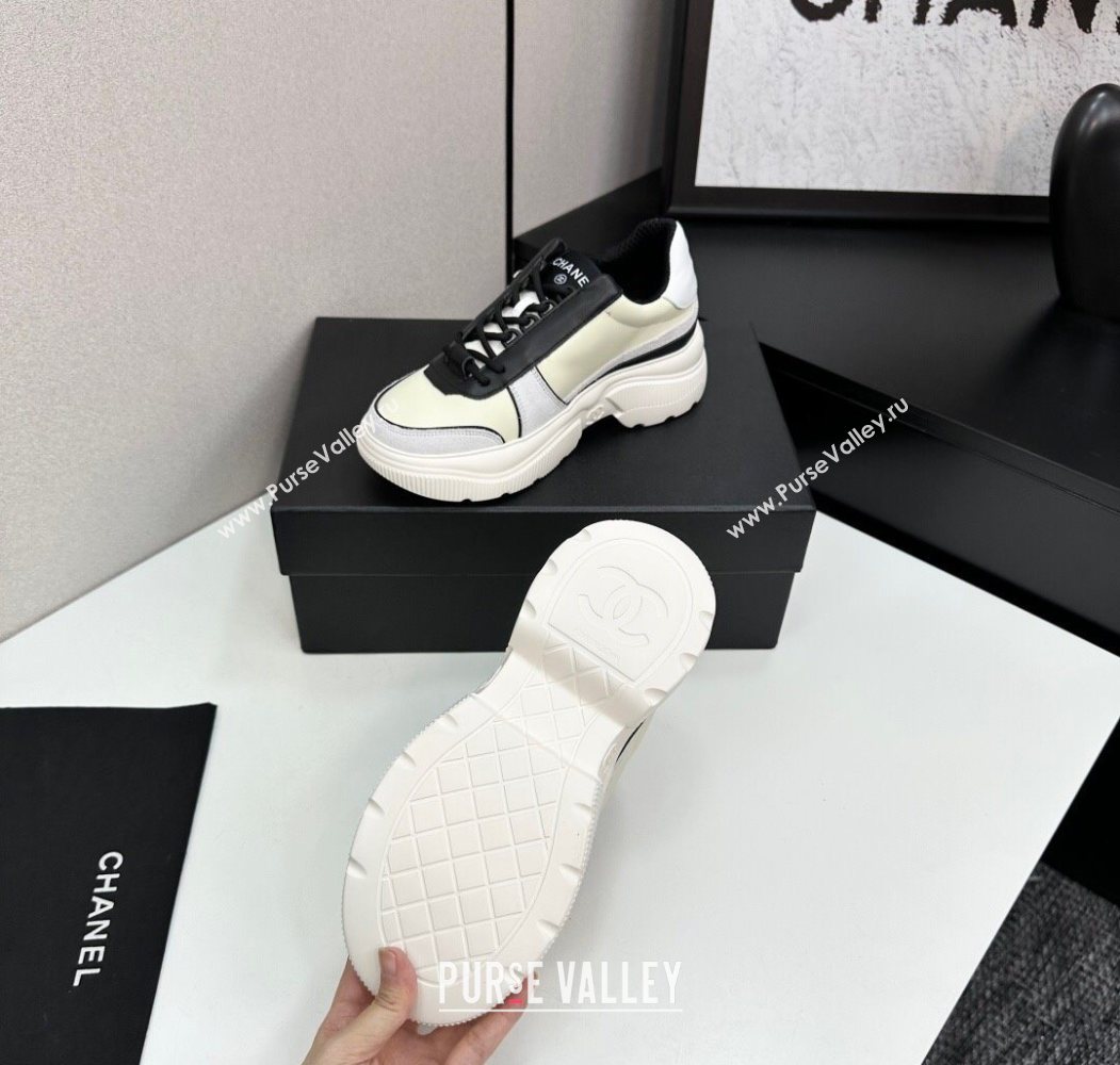 Chanel Calfskin Leather and Suede Platform Sneakers Yellow 20 2025 CH110102 (MD-251101020)