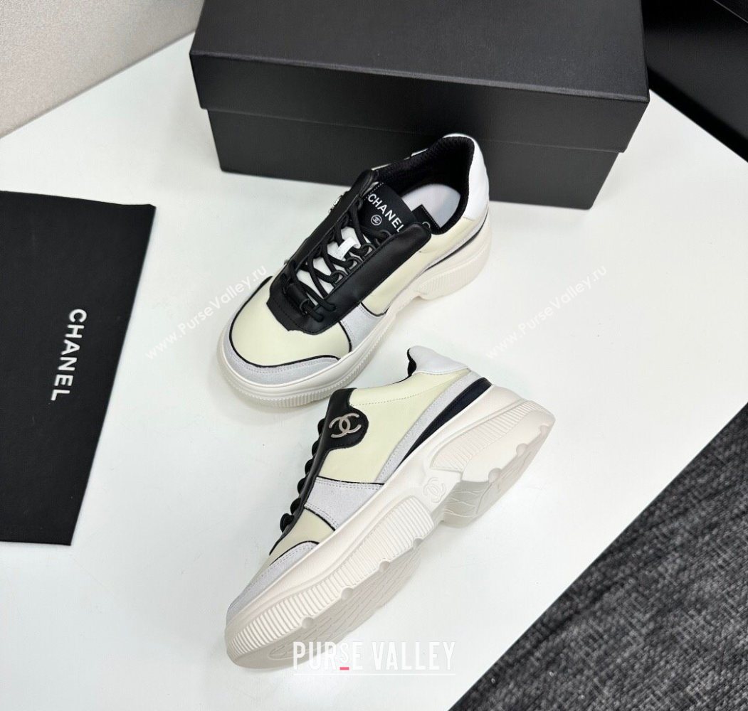 Chanel Calfskin Leather and Suede Platform Sneakers Yellow 20 2025 CH110102 (MD-251101020)