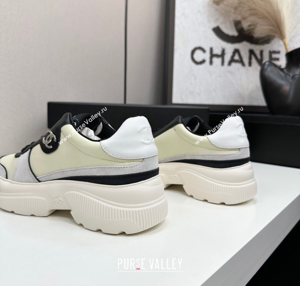 Chanel Calfskin Leather and Suede Platform Sneakers Yellow 20 2025 CH110102 (MD-251101020)