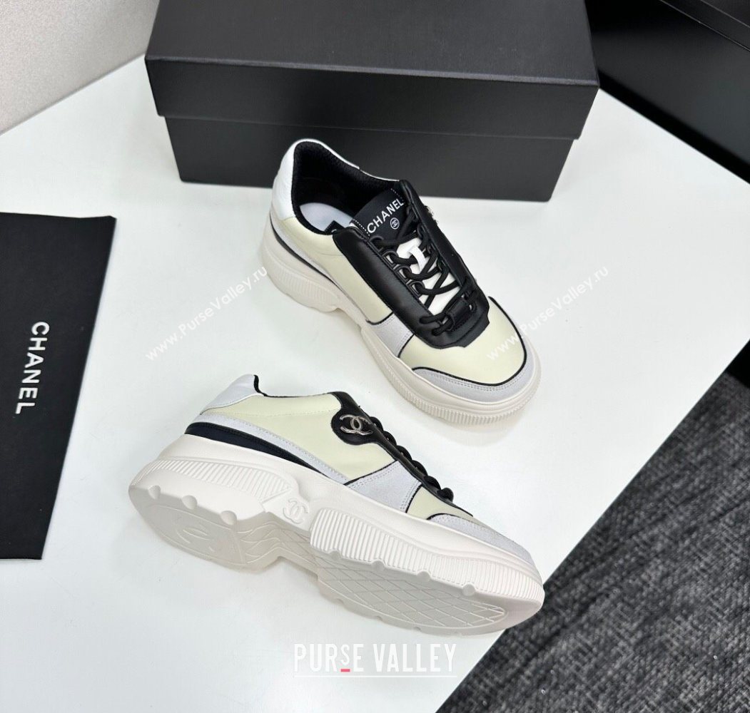 Chanel Calfskin Leather and Suede Platform Sneakers Yellow 20 2025 CH110102 (MD-251101020)