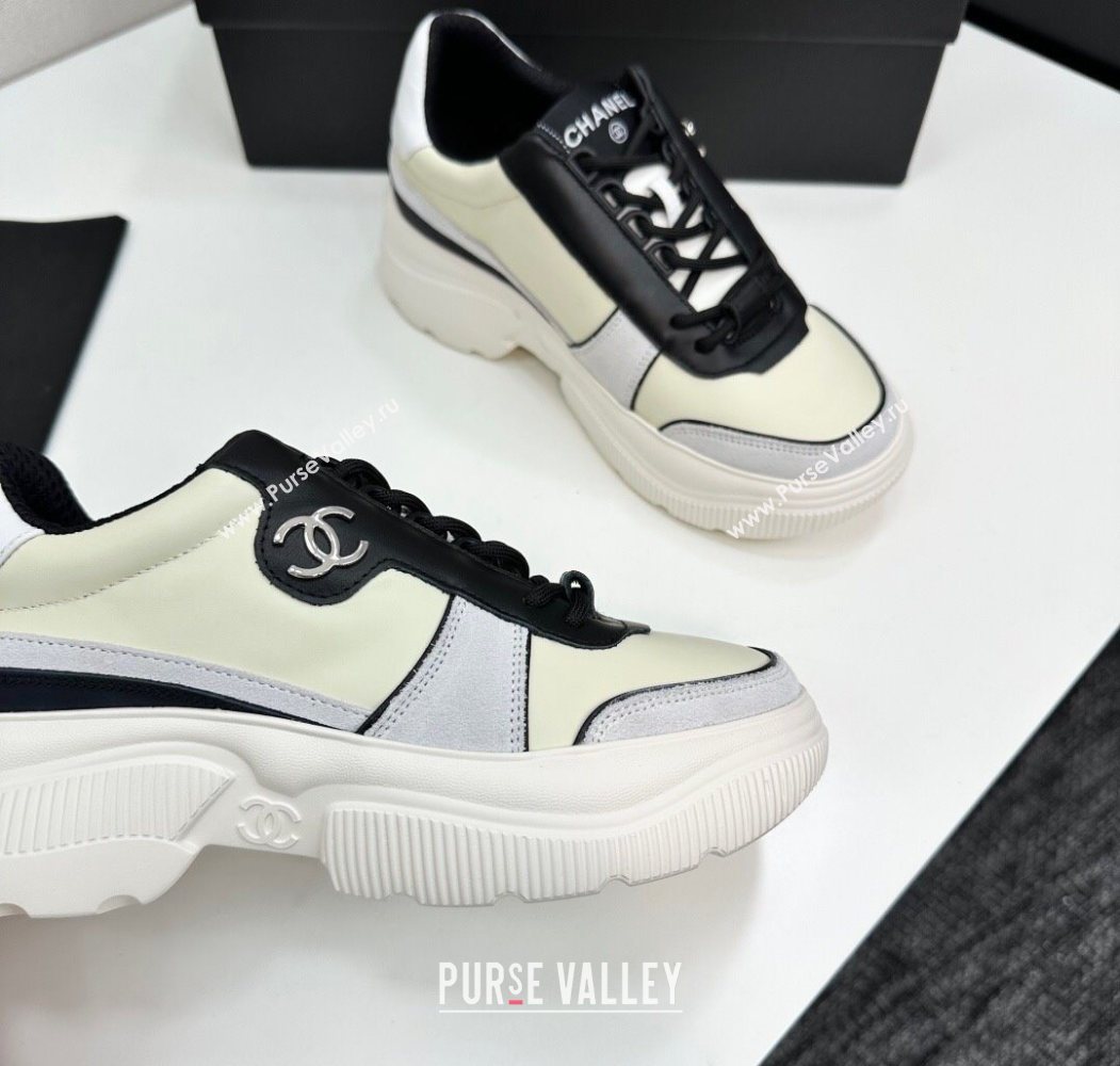 Chanel Calfskin Leather and Suede Platform Sneakers Yellow 20 2025 CH110102 (MD-251101020)