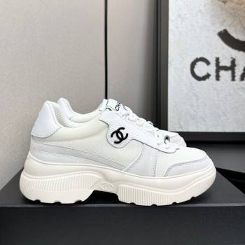 Chanel Calfskin Leather, Suede and Mesh Platform Sneakers White 21 2025 CH110102 (MD-251101021)