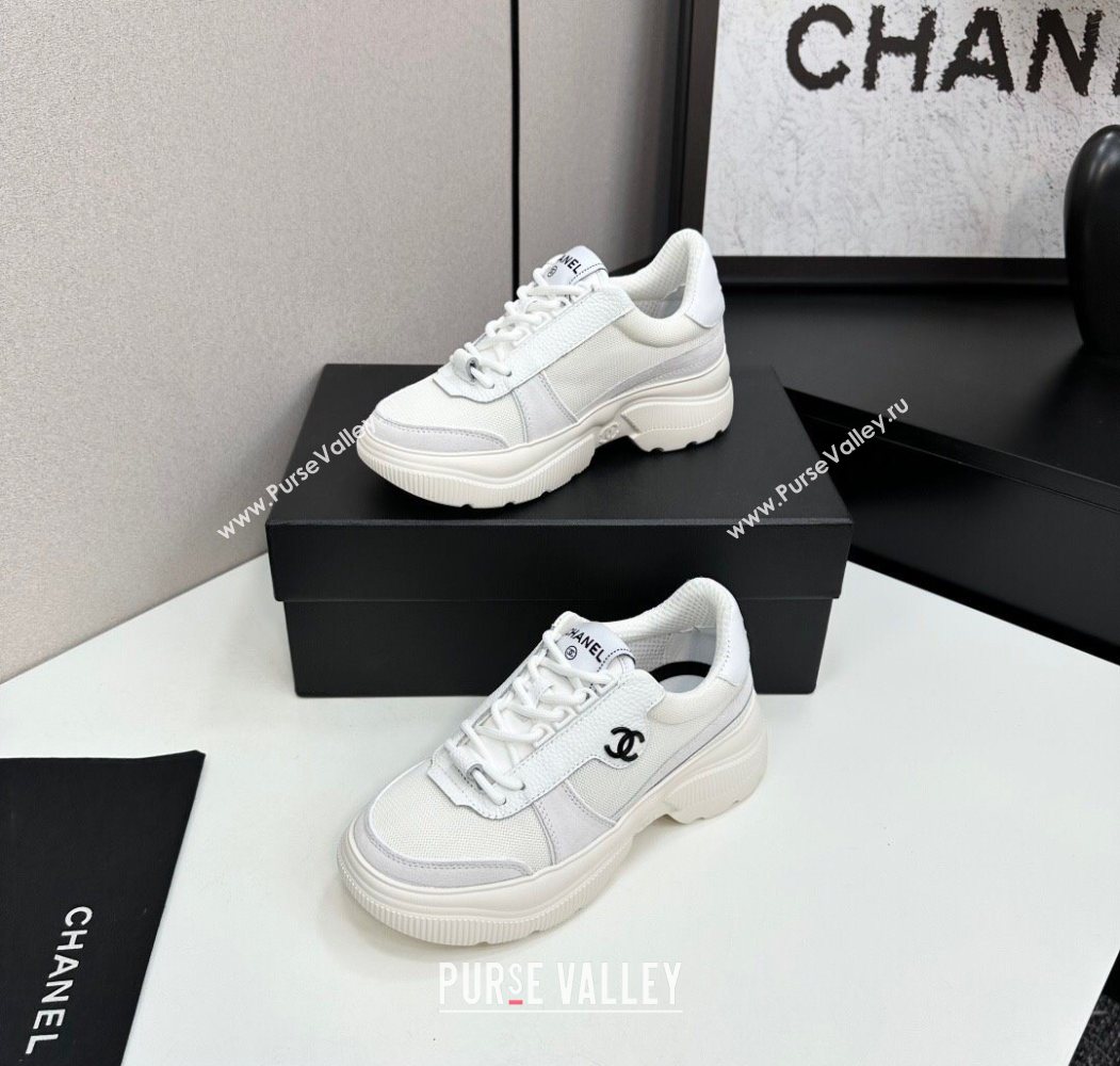 Chanel Calfskin Leather, Suede and Mesh Platform Sneakers White 21 2025 CH110102 (MD-251101021)