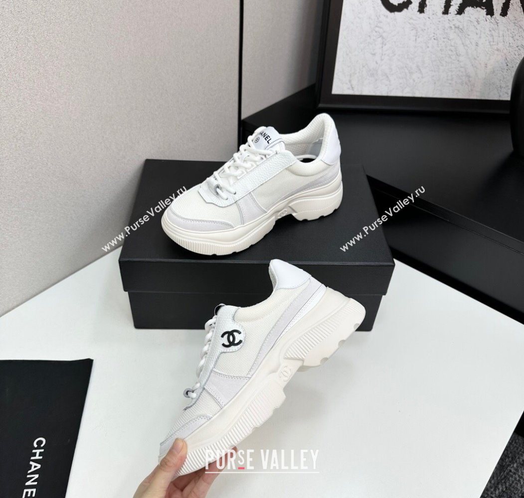 Chanel Calfskin Leather, Suede and Mesh Platform Sneakers White 21 2025 CH110102 (MD-251101021)