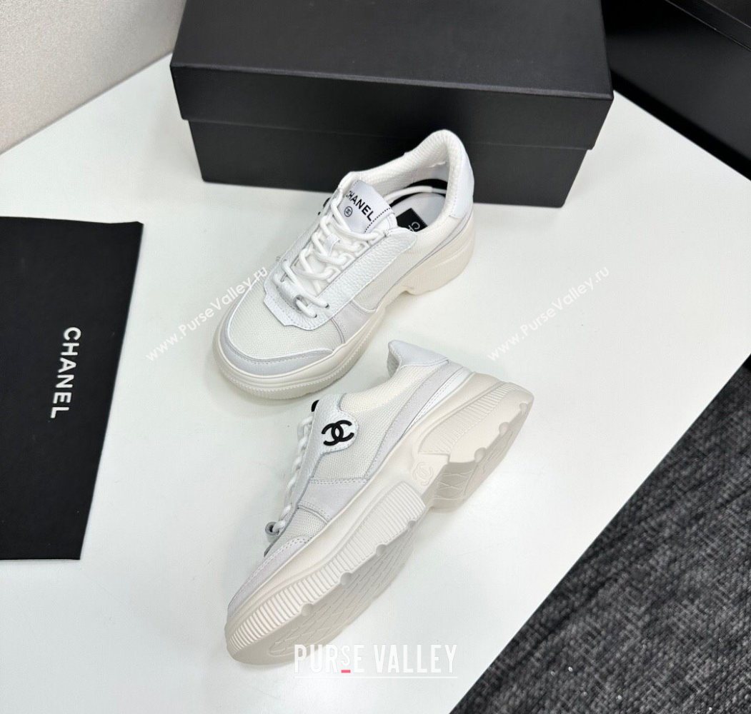Chanel Calfskin Leather, Suede and Mesh Platform Sneakers White 21 2025 CH110102 (MD-251101021)