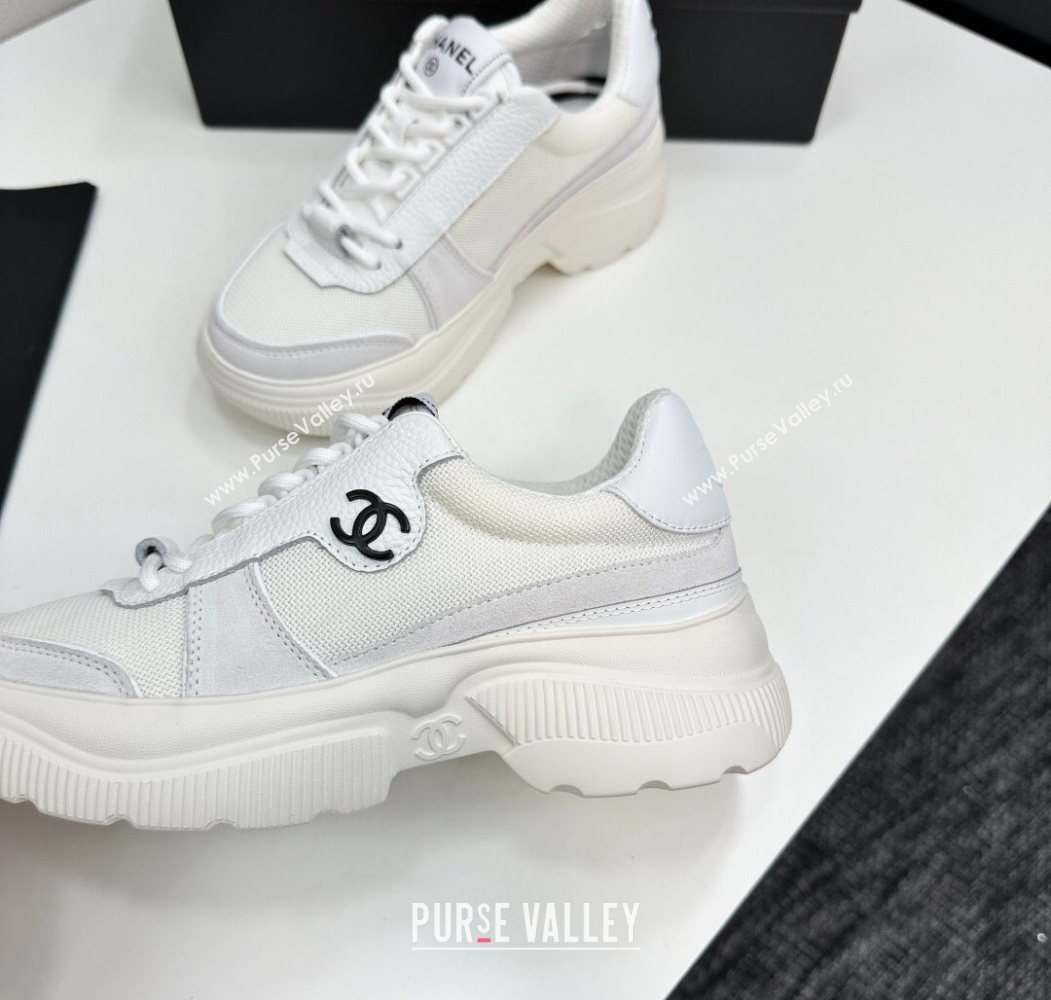 Chanel Calfskin Leather, Suede and Mesh Platform Sneakers White 21 2025 CH110102 (MD-251101021)