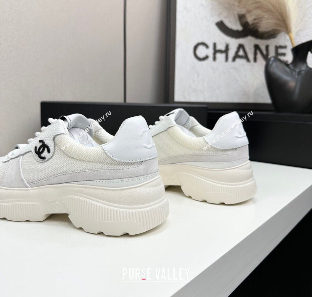 Chanel Calfskin Leather, Suede and Mesh Platform Sneakers White 21 2025 CH110102 (MD-251101021)