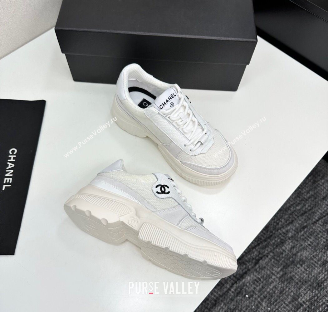 Chanel Calfskin Leather, Suede and Mesh Platform Sneakers White 21 2025 CH110102 (MD-251101021)