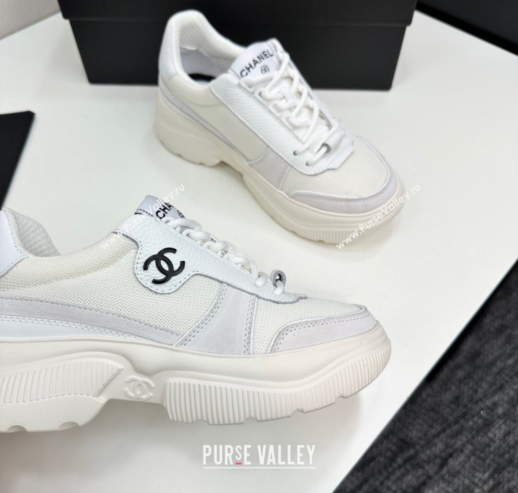 Chanel Calfskin Leather, Suede and Mesh Platform Sneakers White 21 2025 CH110102 (MD-251101021)