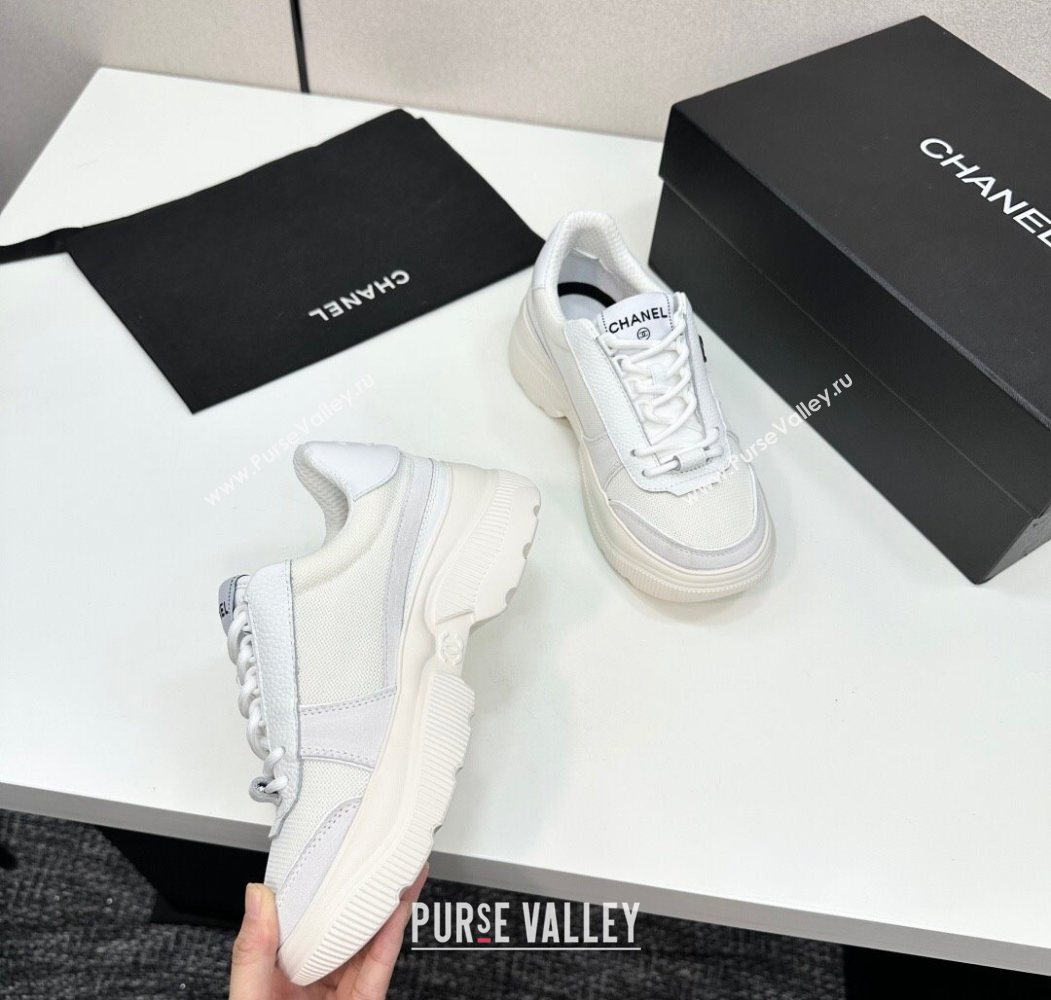 Chanel Calfskin Leather, Suede and Mesh Platform Sneakers White 21 2025 CH110102 (MD-251101021)