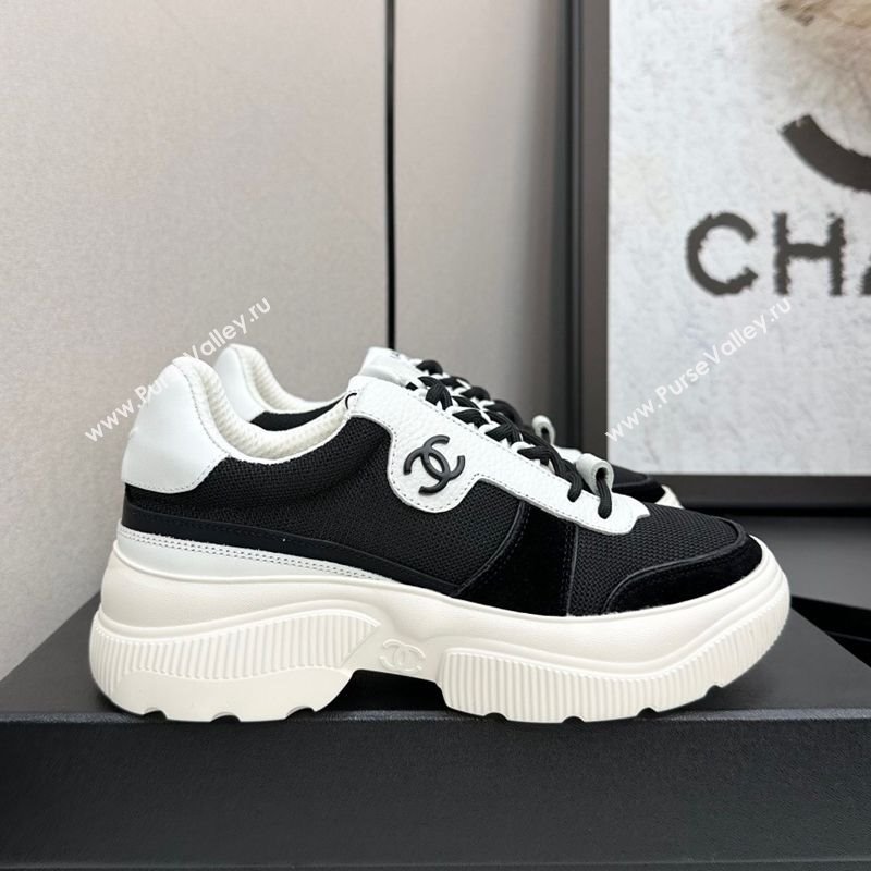 Chanel Calfskin Leather, Suede and Mesh Platform Sneakers Black 22 2025 CH110102 (MD-251101022)