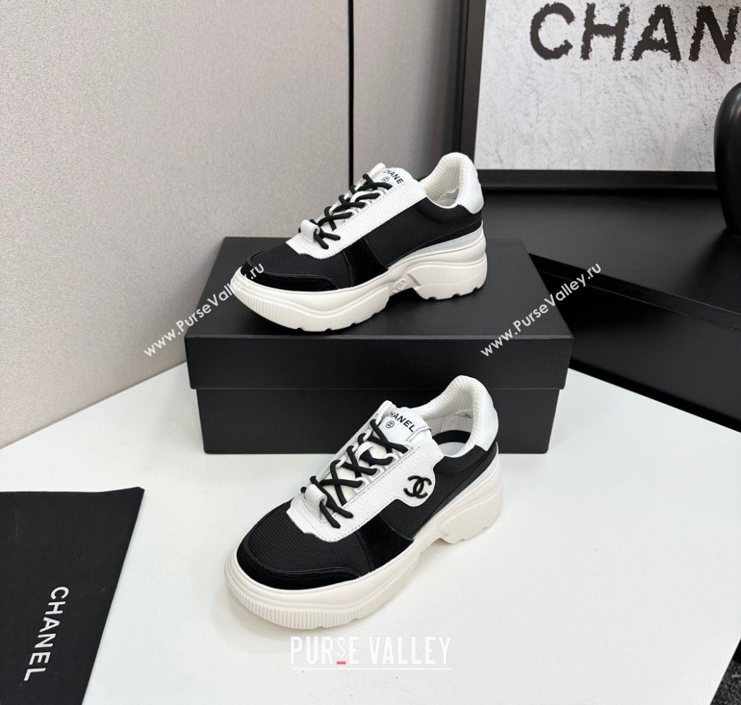 Chanel Calfskin Leather, Suede and Mesh Platform Sneakers Black 22 2025 CH110102 (MD-251101022)