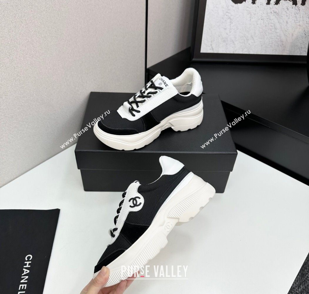 Chanel Calfskin Leather, Suede and Mesh Platform Sneakers Black 22 2025 CH110102 (MD-251101022)