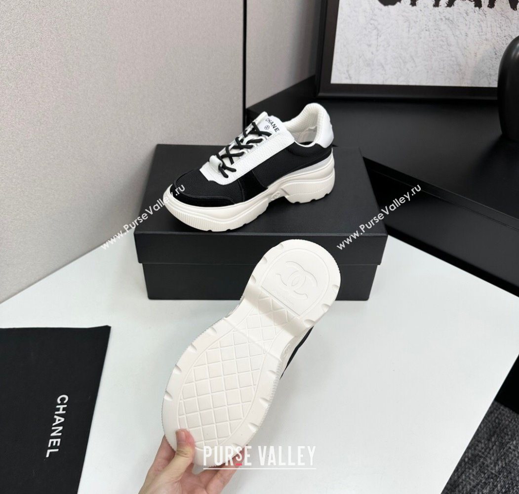 Chanel Calfskin Leather, Suede and Mesh Platform Sneakers Black 22 2025 CH110102 (MD-251101022)