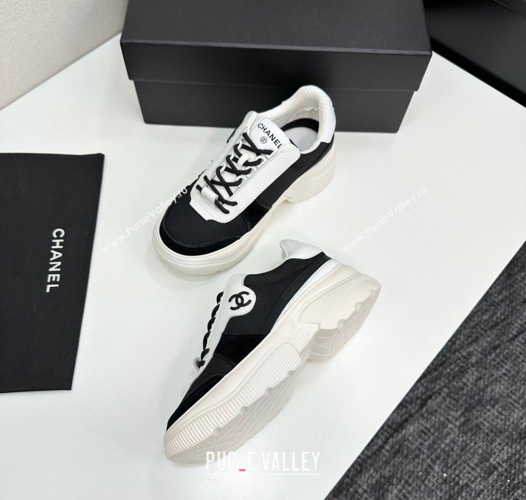 Chanel Calfskin Leather, Suede and Mesh Platform Sneakers Black 22 2025 CH110102 (MD-251101022)