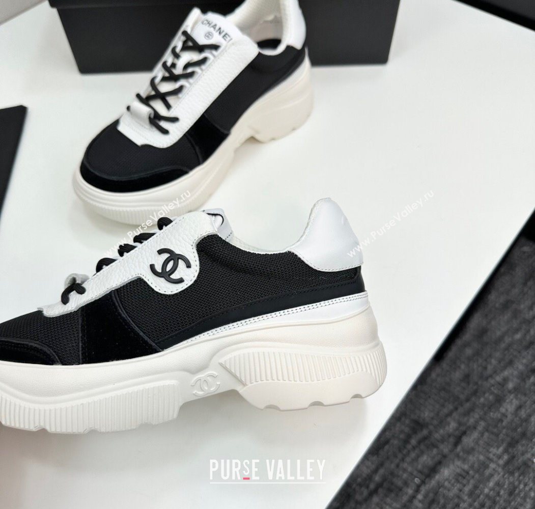 Chanel Calfskin Leather, Suede and Mesh Platform Sneakers Black 22 2025 CH110102 (MD-251101022)