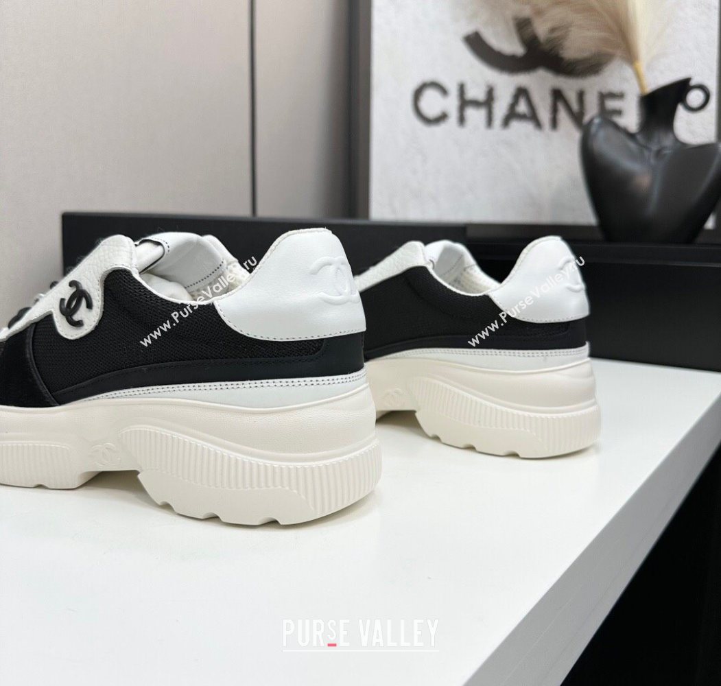 Chanel Calfskin Leather, Suede and Mesh Platform Sneakers Black 22 2025 CH110102 (MD-251101022)