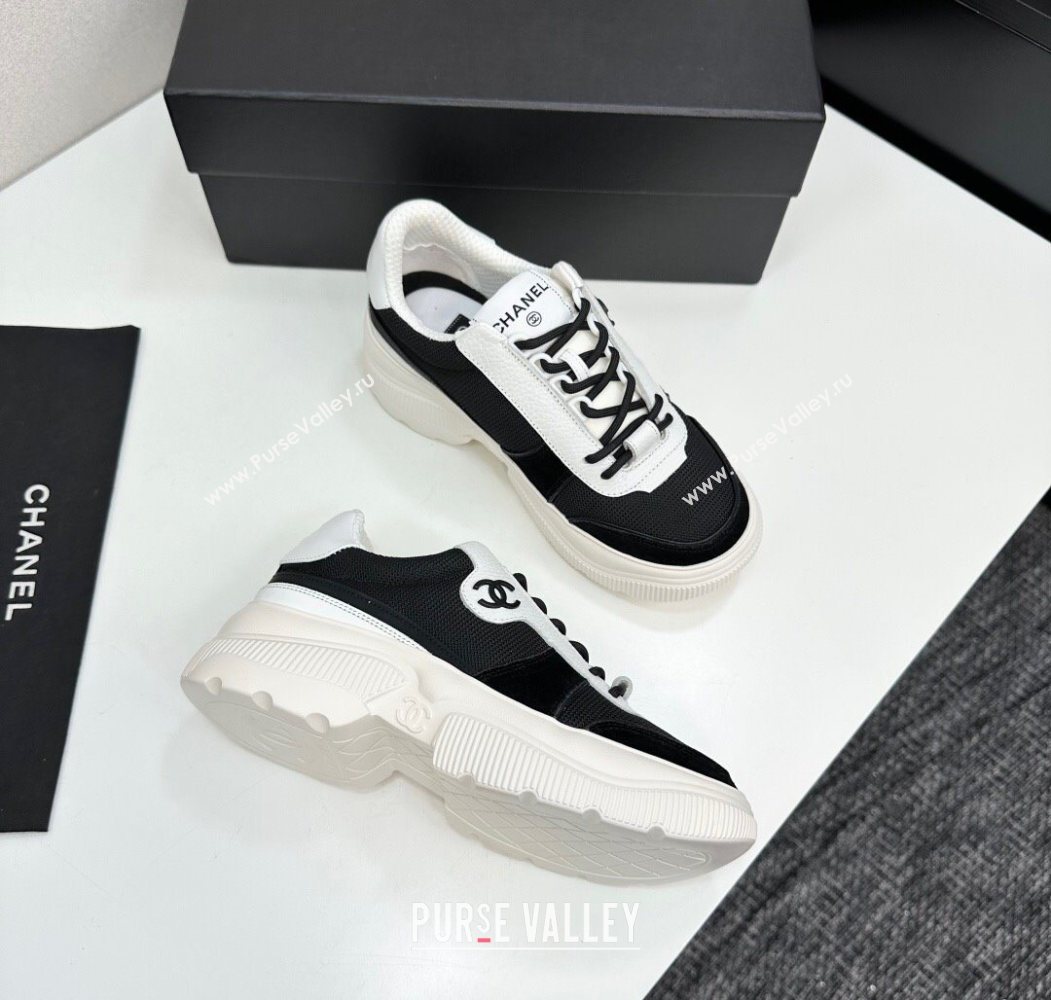 Chanel Calfskin Leather, Suede and Mesh Platform Sneakers Black 22 2025 CH110102 (MD-251101022)