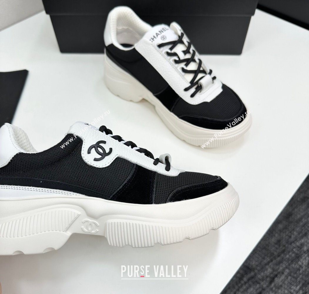 Chanel Calfskin Leather, Suede and Mesh Platform Sneakers Black 22 2025 CH110102 (MD-251101022)