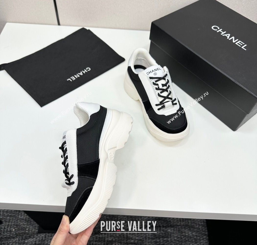Chanel Calfskin Leather, Suede and Mesh Platform Sneakers Black 22 2025 CH110102 (MD-251101022)