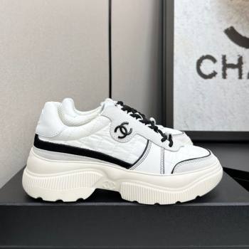 Chanel Calfskin Leather, Suede and Quilted Fabric Platform Sneakers White 23 2025 CH110102 (MD-251101023)