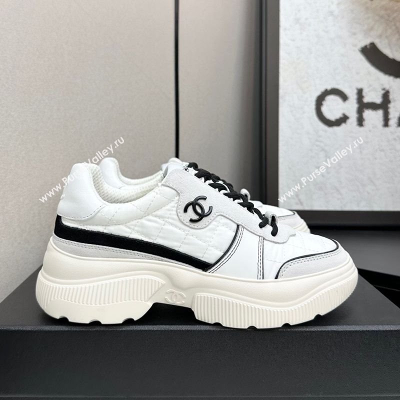 Chanel Calfskin Leather, Suede and Quilted Fabric Platform Sneakers White 23 2025 CH110102 (MD-251101023)