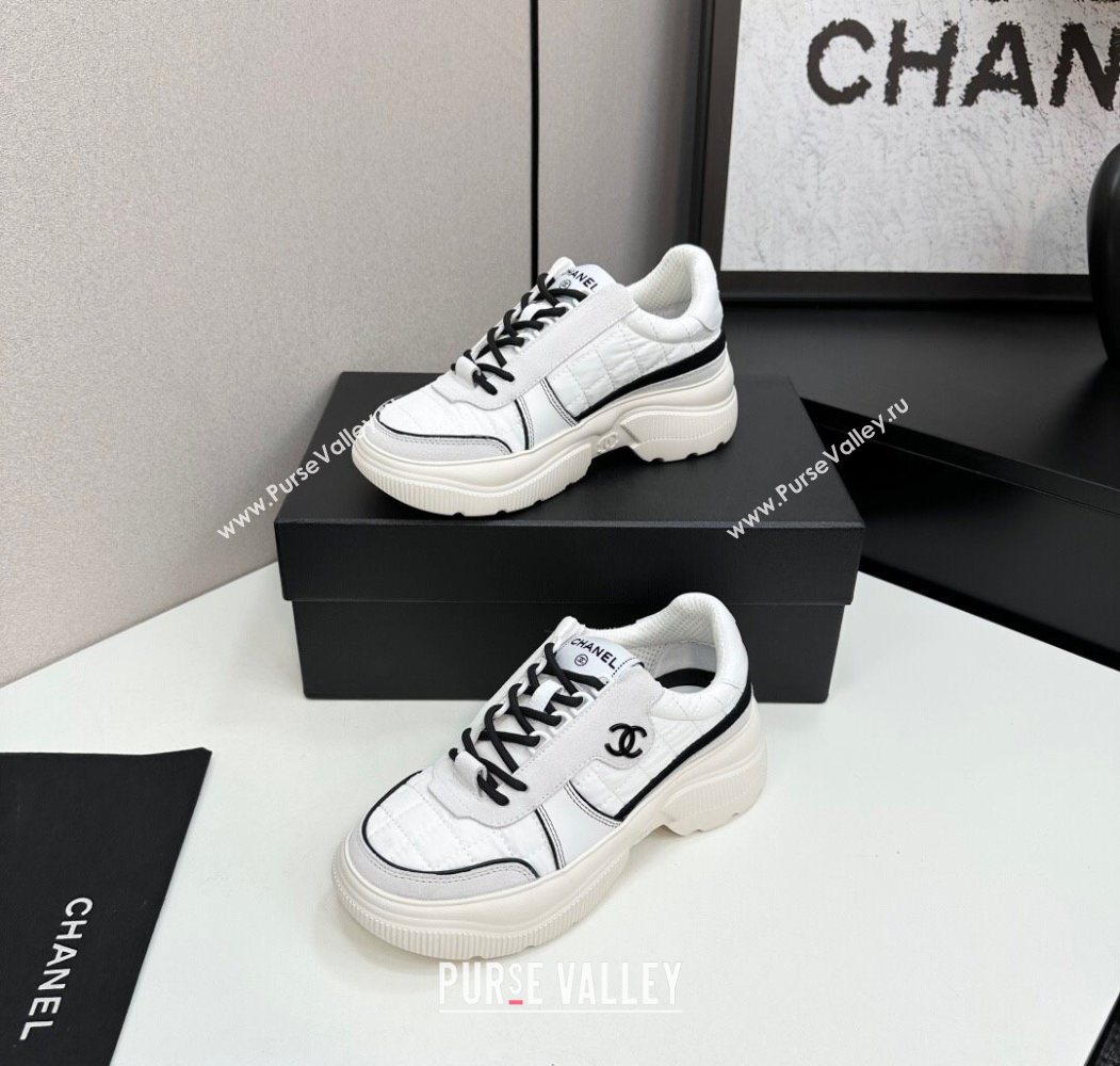 Chanel Calfskin Leather, Suede and Quilted Fabric Platform Sneakers White 23 2025 CH110102 (MD-251101023)