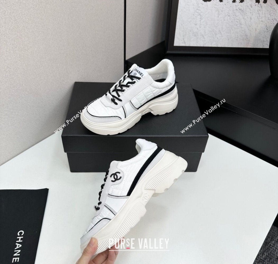 Chanel Calfskin Leather, Suede and Quilted Fabric Platform Sneakers White 23 2025 CH110102 (MD-251101023)