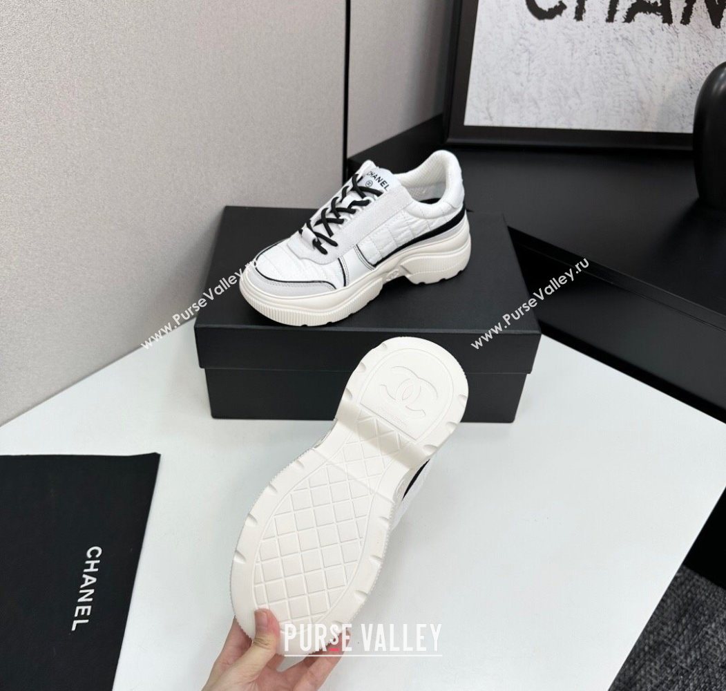 Chanel Calfskin Leather, Suede and Quilted Fabric Platform Sneakers White 23 2025 CH110102 (MD-251101023)