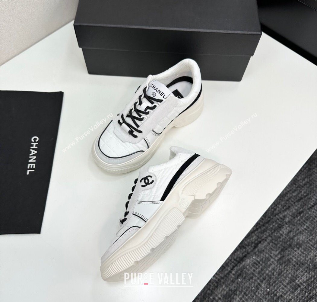 Chanel Calfskin Leather, Suede and Quilted Fabric Platform Sneakers White 23 2025 CH110102 (MD-251101023)
