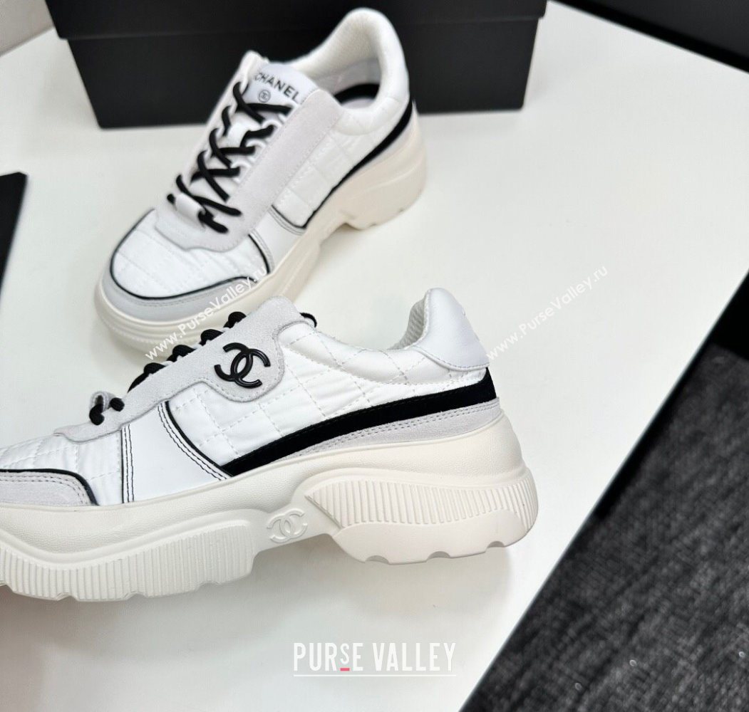 Chanel Calfskin Leather, Suede and Quilted Fabric Platform Sneakers White 23 2025 CH110102 (MD-251101023)