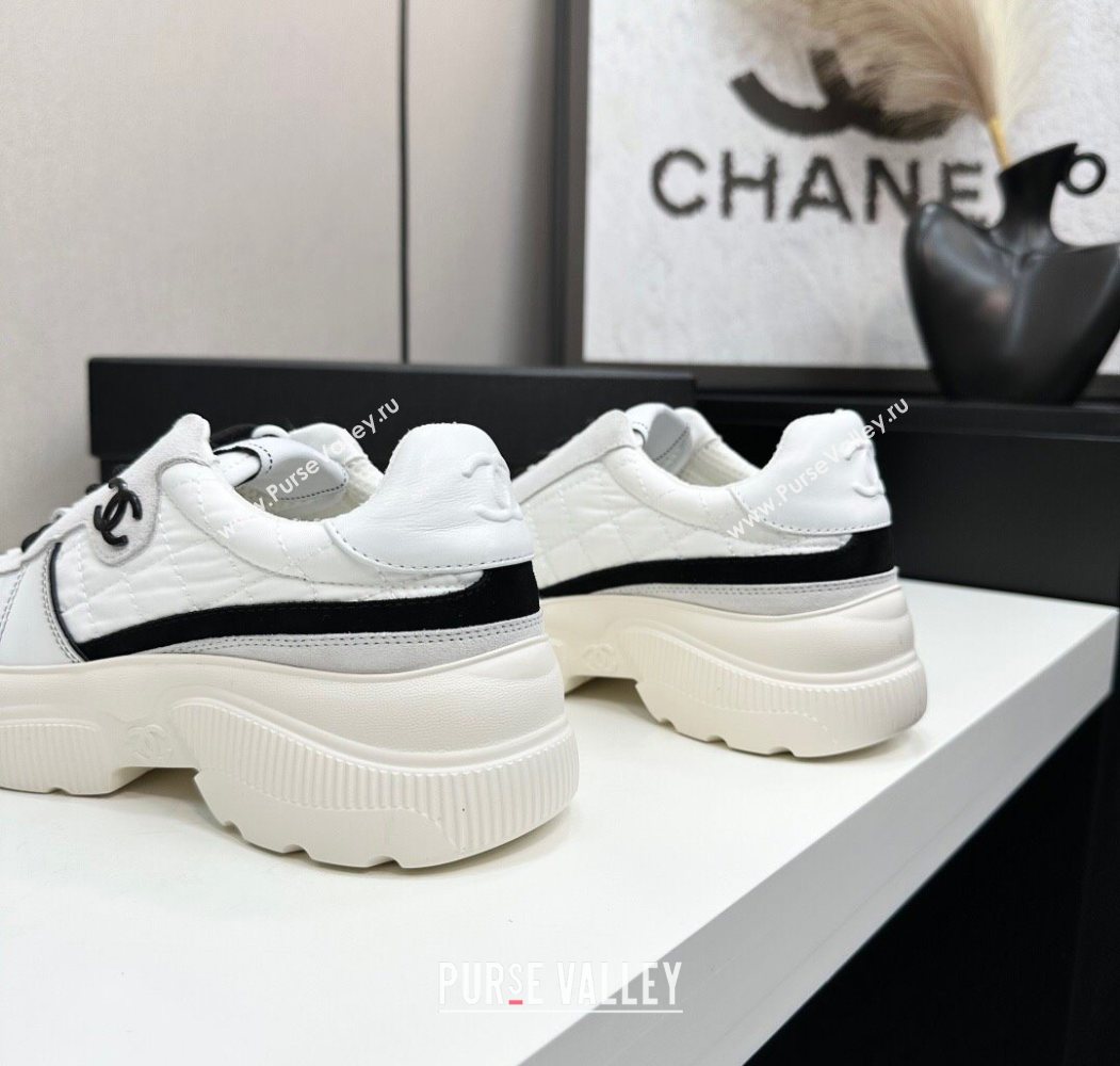 Chanel Calfskin Leather, Suede and Quilted Fabric Platform Sneakers White 23 2025 CH110102 (MD-251101023)