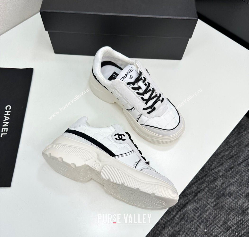 Chanel Calfskin Leather, Suede and Quilted Fabric Platform Sneakers White 23 2025 CH110102 (MD-251101023)