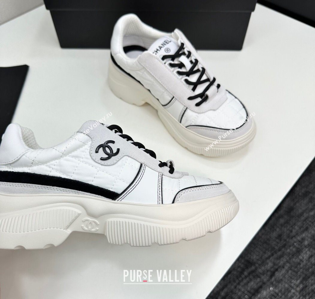 Chanel Calfskin Leather, Suede and Quilted Fabric Platform Sneakers White 23 2025 CH110102 (MD-251101023)