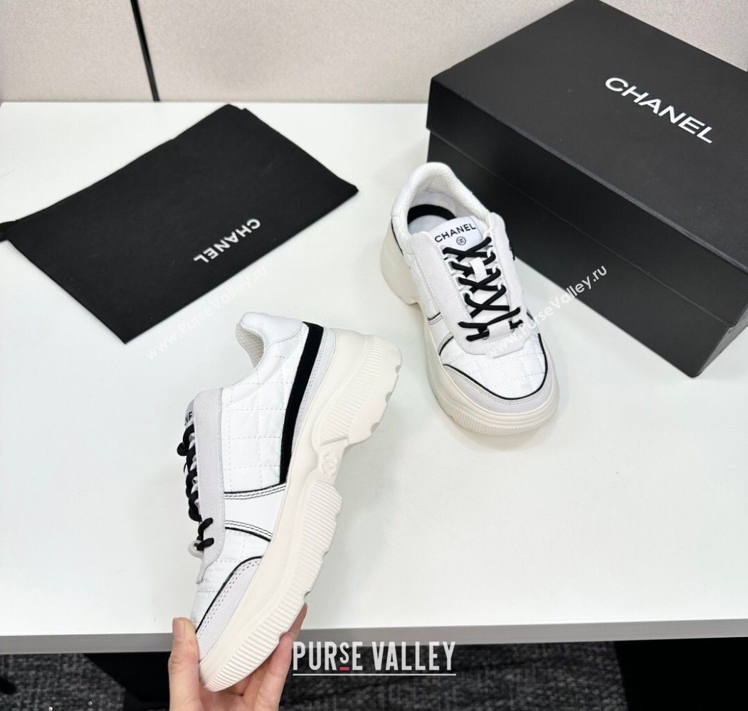 Chanel Calfskin Leather, Suede and Quilted Fabric Platform Sneakers White 23 2025 CH110102 (MD-251101023)