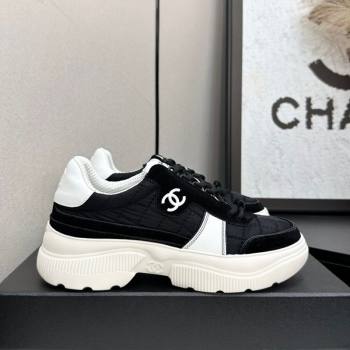 Chanel Calfskin Leather, Suede and Quilted Fabric Platform Sneakers Black 24 2025 CH110102 (MD-251101024)