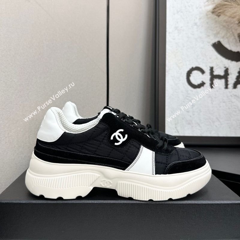 Chanel Calfskin Leather, Suede and Quilted Fabric Platform Sneakers Black 24 2025 CH110102 (MD-251101024)