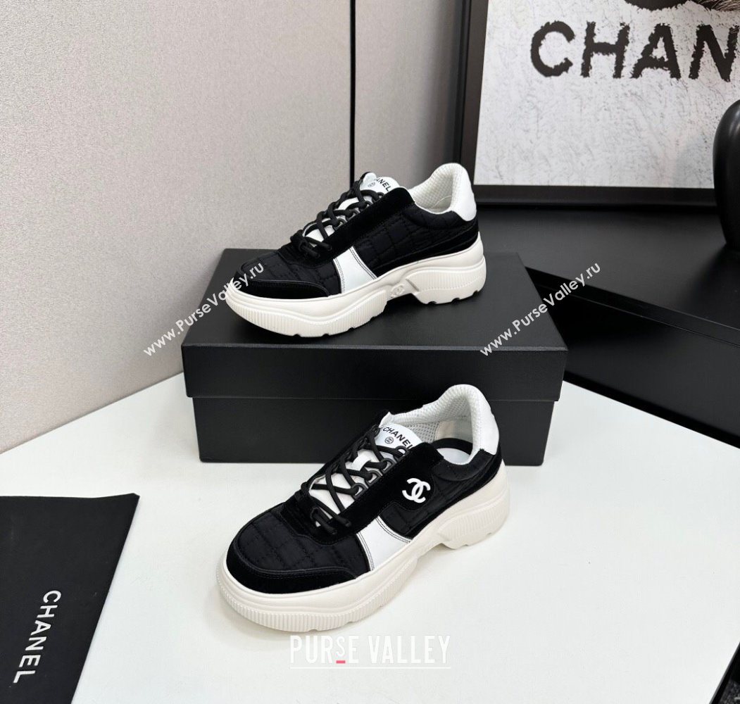 Chanel Calfskin Leather, Suede and Quilted Fabric Platform Sneakers Black 24 2025 CH110102 (MD-251101024)