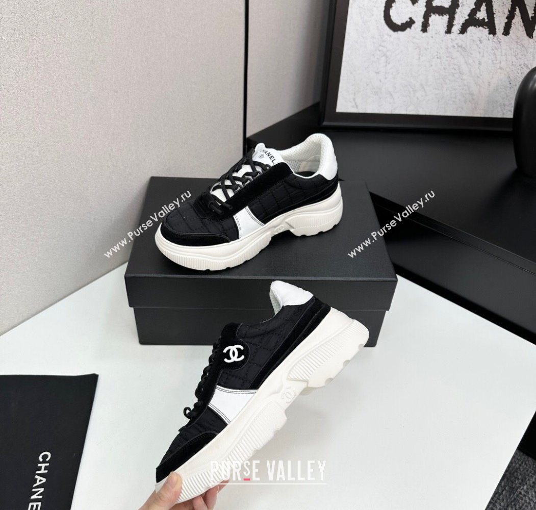 Chanel Calfskin Leather, Suede and Quilted Fabric Platform Sneakers Black 24 2025 CH110102 (MD-251101024)