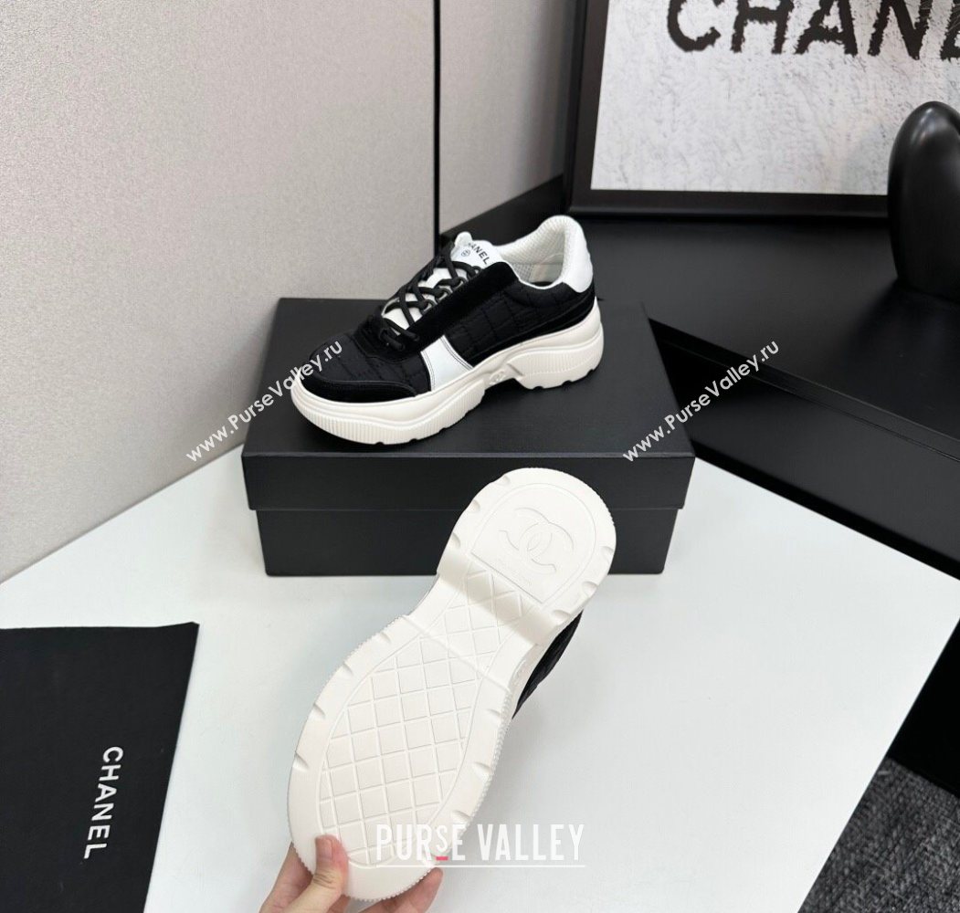 Chanel Calfskin Leather, Suede and Quilted Fabric Platform Sneakers Black 24 2025 CH110102 (MD-251101024)
