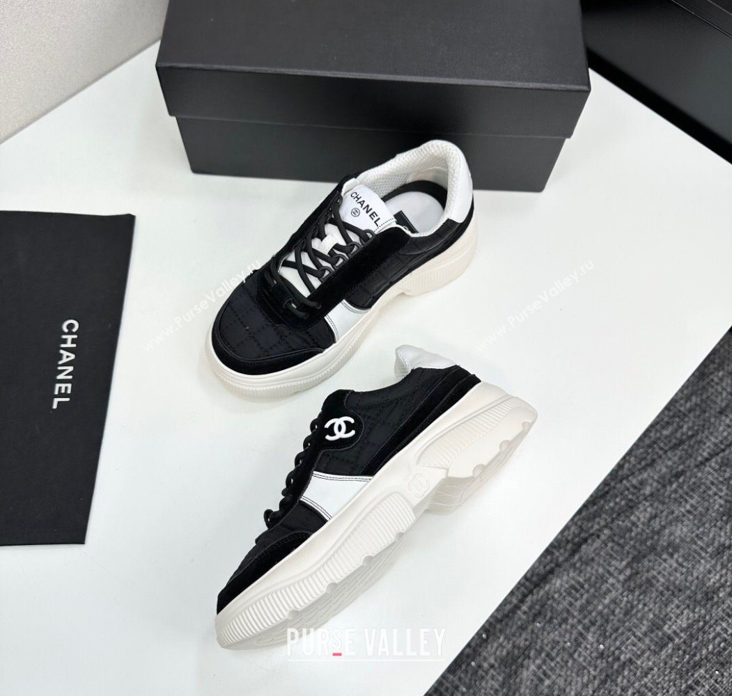 Chanel Calfskin Leather, Suede and Quilted Fabric Platform Sneakers Black 24 2025 CH110102 (MD-251101024)