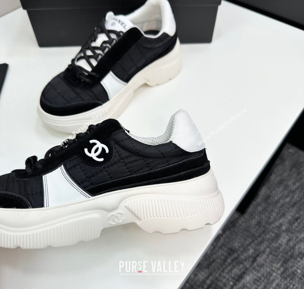 Chanel Calfskin Leather, Suede and Quilted Fabric Platform Sneakers Black 24 2025 CH110102 (MD-251101024)