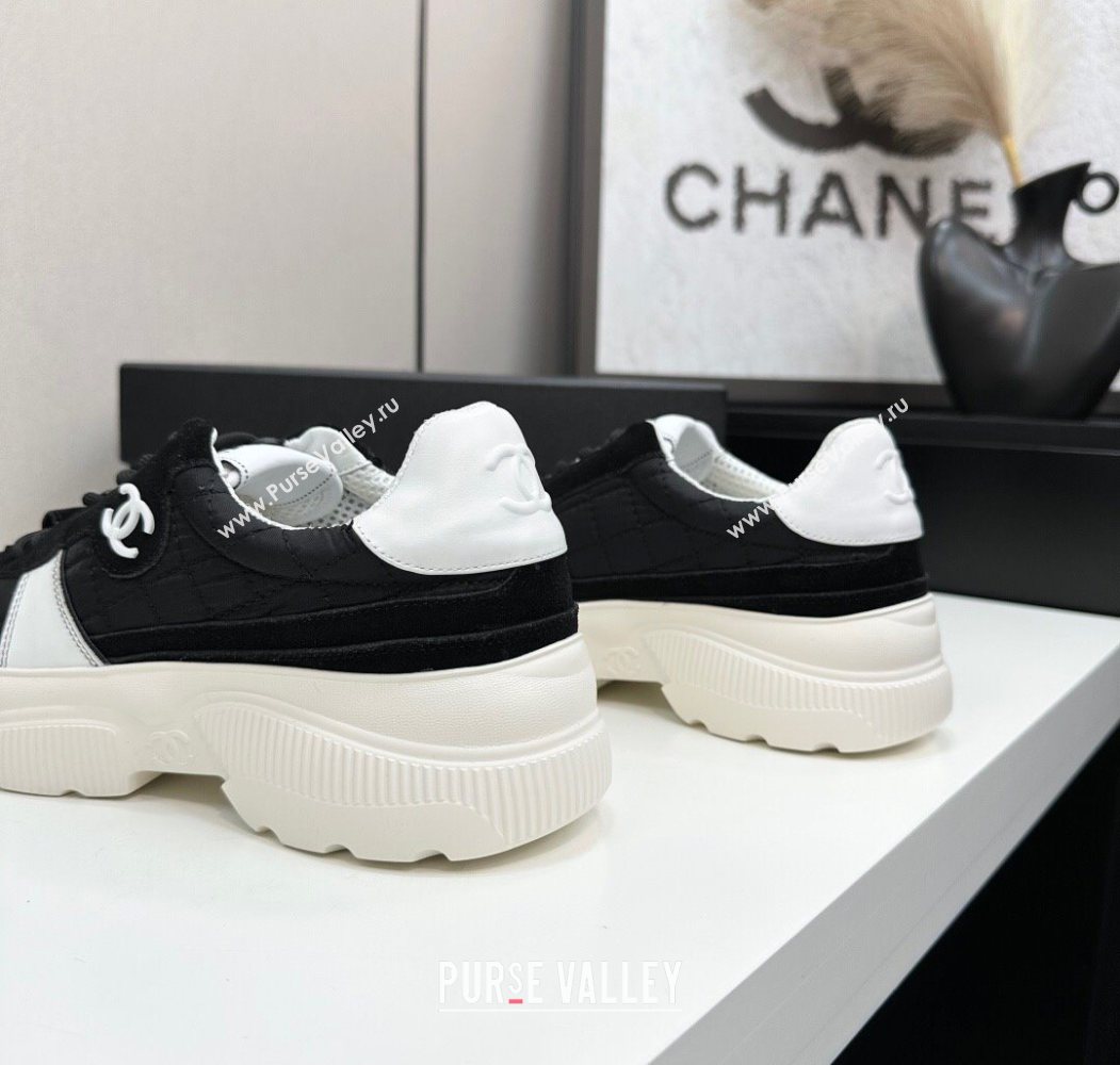 Chanel Calfskin Leather, Suede and Quilted Fabric Platform Sneakers Black 24 2025 CH110102 (MD-251101024)