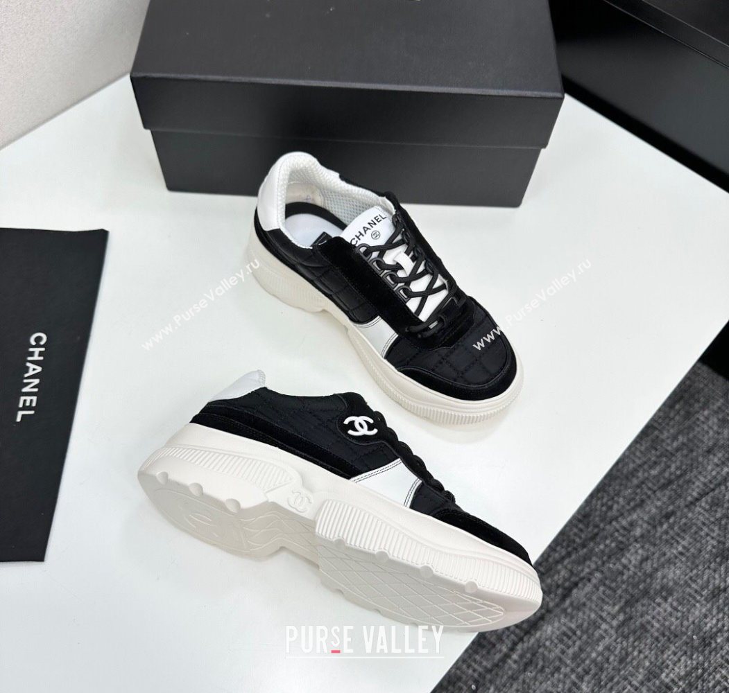 Chanel Calfskin Leather, Suede and Quilted Fabric Platform Sneakers Black 24 2025 CH110102 (MD-251101024)