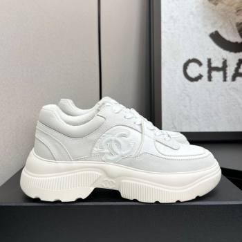 Chanel Calfskin Leather, Suede and Fabric Platform Sneakers White03 2025 CH110102 (MD-251101003)