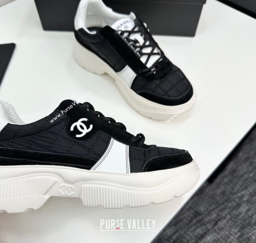 Chanel Calfskin Leather, Suede and Quilted Fabric Platform Sneakers Black 24 2025 CH110102 (MD-251101024)